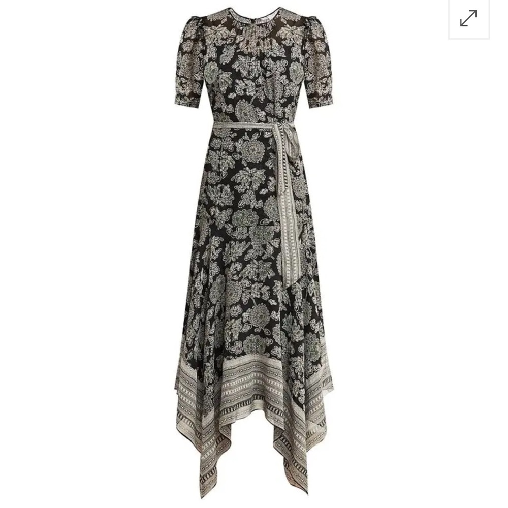 Veronica Beard Smita Batik Floral Maxi Dress (**with solid black belt**). US10 - Picture 1 of 6